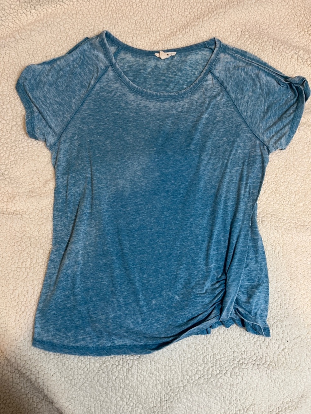 COMO BLU Distressed Teal Cold Shoulder Top Lightweight Short Sleeve Large